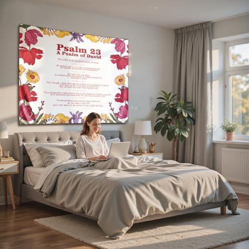 NIPINUS Christian Wall Tapestry with Bible Verses - Psalm 23, Large tapestry wall hanging, Cute Pink Retro Motivational Flags Tapestry for Bedroom, Dorm, Living Room Decor Wall Art, 50×60 inches - color: Psalm 23 pink