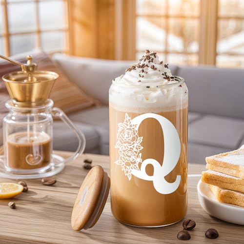 Christmas Gifts for Women: Initial Glass Cup as Office Graduation Memorial Holiday Personalized Gifts - for Mom Grandma Wife Girlfriend Sister Daughter Friend Christmas Gifts - Q Aesthetic Cup - color: Q