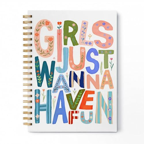Colorful Boho Floral Spiral Notebook for Girls, Positive Affirmation Girls Just Wanna Have Fun Journal, Preppy Girly Hardcover Lined Notebook Journal, 5.5x8.3 Inch - color: pattern-1