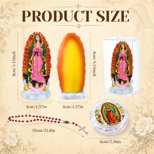 12Set Our Lady of Guadalupe Statues with Rosary Necklaces Baptism Favors