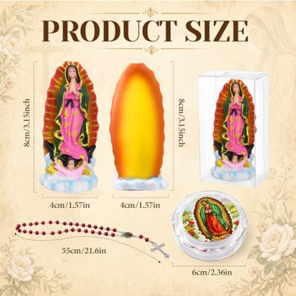 12Set Our Lady of Guadalupe Statues with Rosary Necklaces Baptism Favors