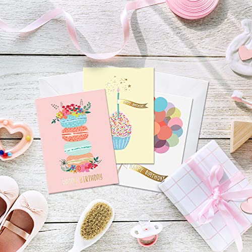 Sweetzer & Orange S&O Gold Foil Bulk Birthday Cards Assortment – 24pc Bulk Happy Day flyers with Envelopes Box Set – Assorted Blank Birthday Cards for Women, Men, and Kids in a Boxed pack