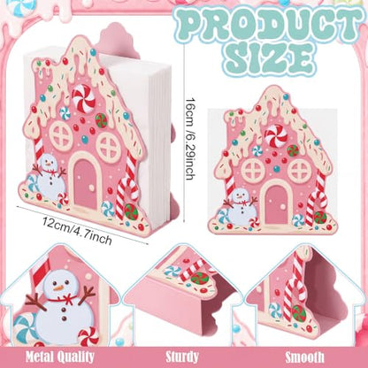 Nuogo Pink Gingerbread House Napkin Holder Christmas Metal Tissue Dispenser - style: Gingerbread House