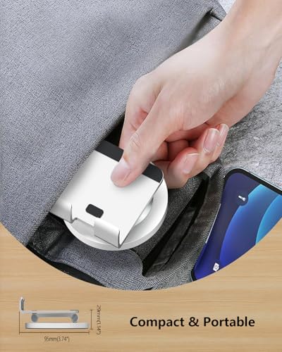 Phone Stand for Desk, 360° Rotating Dual Adjustable Foldable Cell Phone Holder, Heavy Solid All-Aluminum Base Anti-Slip Stable Support for Home Office Study, Fits iPhone Galaxy 4-8" Phones - color: Silver