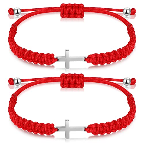 Sureio 2 Pcs Christian Cross Matching Bracelets for Women Men - color: Red