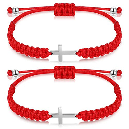 Sureio 2 Pcs Christian Cross Matching Bracelets for Women Men - color: Red