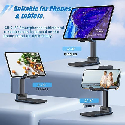 Phone Stand for Desk, Cell Phone Holder Cute Smart Cellphone Stand Foldable Stands Compatible with Under 8" Devices, Office Accessories - color: Black&Sakura Pink