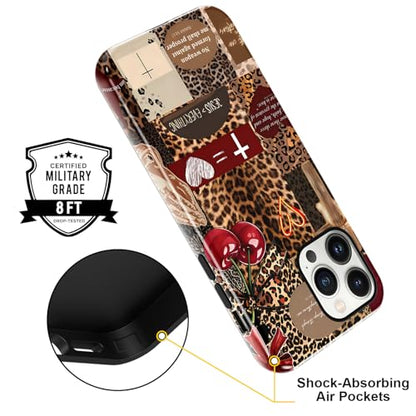 for iPhone 13 Pro 6.1'' Brown Cheetah Christian Phone Case - color: Red Cherry Leopard Collage, size: iPhone 13 Pro