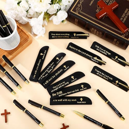 30 Sets Social Worker Gifts Bible Verse Pen with Leather Holder, Black - color: Black