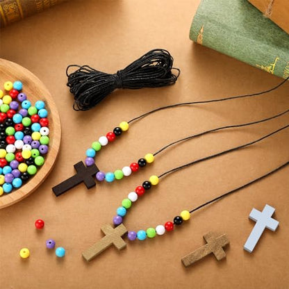 261 Pcs Wood Cross Necklace, Sunday School Crafts for Kids, Multicolor - color: Multicolor