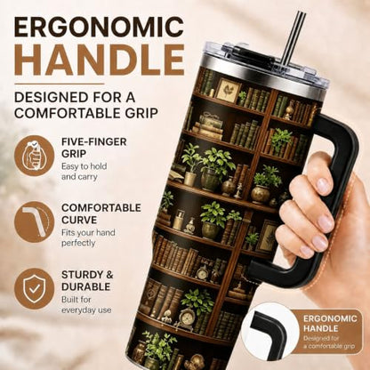 Tumbler 40oz with Straw and Lid – Insulated Water Bottle for Women, Stainless Steel Cup Keeps Cold 12 Hours/Hot 6 Hours, Large Mug for Office Gym (Book5) - color: Book5