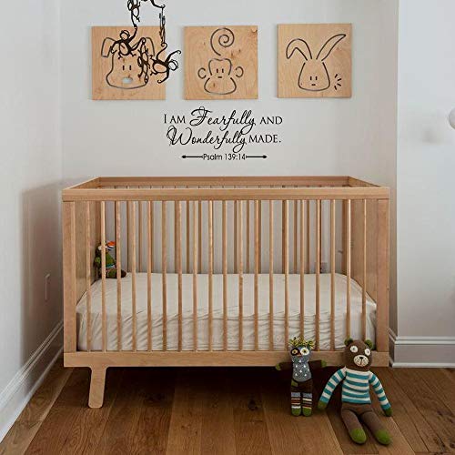 I AM Fearfully and Wonderfully Made Psalm 139:14 Vinyl Wall Decal Bible Scripture Inspirational Quotes Wall Art Religious Décor