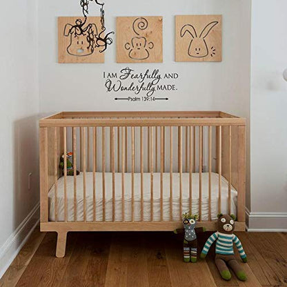 I AM Fearfully and Wonderfully Made Psalm 139:14 Vinyl Wall Decal Bible Scripture Inspirational Quotes Wall Art Religious Décor