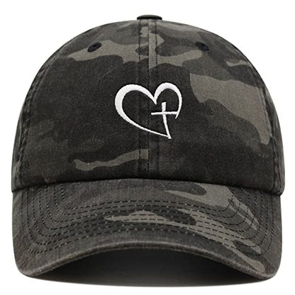 JPAK Heart and Cross Premium Dad Hat Embroidered Cotton Baseball Cap Christian Faith - color: Black Camo