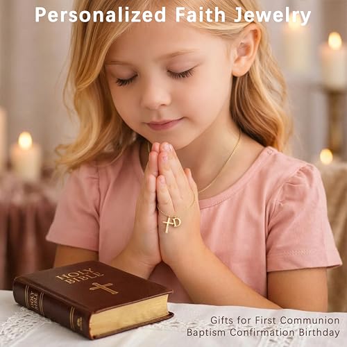 Cross Initial Necklace for Women, 14K Gold Plated Dainty Cross & Letter(A-Z) Pendant Necklace, Personalized Monogram Letter Christian Jewelry,Baptism First Communion Confirmation Easter Gift - color: D