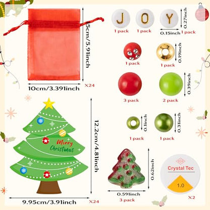 BeYumi Christmas Bracelet Craft Kit - 24 Pack Xmas DIY Joy Letter Beads Friendship Bracelets with Christmas Tree Gift Cards Xmas Craft Kits Party School Classroom Fun Activities - style: JOY