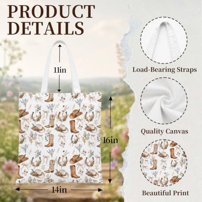 Western Cowgirl Canvas Tote Bag Cowgirl Gifts - color: Western Cowboy Theme 1