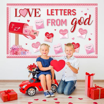 Valentine's Day Christian Bulletin Board Set Valentine's Day Religious Jesus Bible Verse Classroom Decorations Love Letters from God Paper Cutouts for Church School Home Chalkboard Wall Door Decor - style: love letters from god
