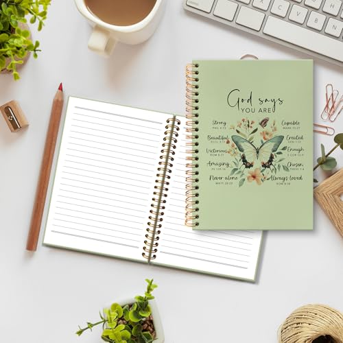 huester Inspirational Christian Butterfly Notebook Journal, God Says You Are Bible Scripture Green Journal Notebooks for Note Taking, Bible Journaling Hardcover Paper Spiral Notebook, 5.5x8.3 Inch - color: green