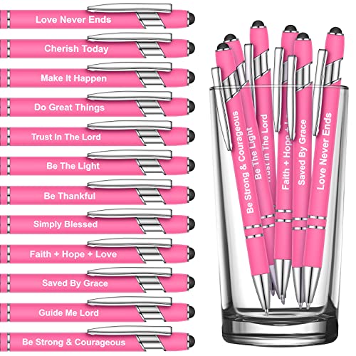Sabary 12 Pcs Motivational Pens Stylus Tip Black Ink, Pink - color: Pink