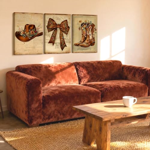 NCCXNCC 3Pcs Western-style Boots, Hats, and Bow Tie Wall Art 16x24 Inch - color: Western Cowboy Hat, size: 16×24inch