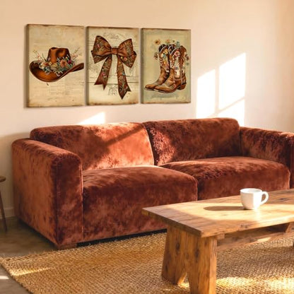 NCCXNCC 3Pcs Western-style Boots, Hats, and Bow Tie Wall Art 16x24 Inch - color: Western Cowboy Hat, size: 16×24inch