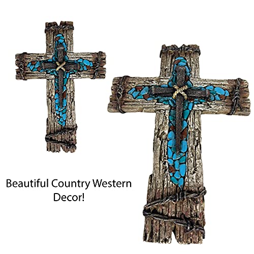 Urbalabs Western Distressed Railroad Spike Teal Barbwire Country Ranch Wall Decor 12 Christian Wall Cross Decor Marriage Gifts Tooled Wall Hanging Crosses Turquoise Gem Stone