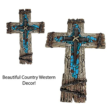 Urbalabs Western Distressed Railroad Spike Teal Barbwire Country Ranch Wall Decor 12 Christian Wall Cross Decor Marriage Gifts Tooled Wall Hanging Crosses Turquoise Gem Stone