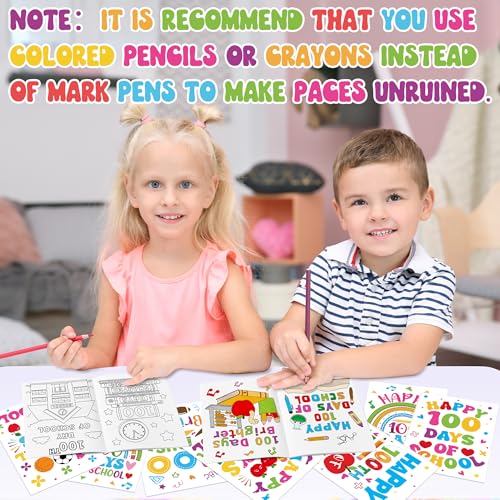 24Pcs 100 Days of School Coloring Books - Happy 100th Day of School DIY Color-in Pages Cute Pencil Apple Patterns Drawing Booklet Classroom Rewards Art Activity Gifts Party Favors Supplies - color: Y-100 Days of School