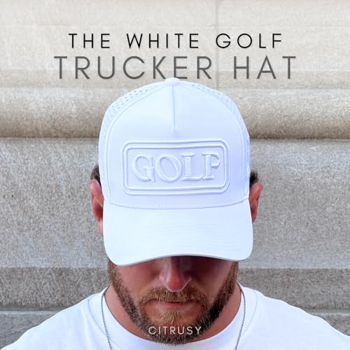 CITRUSY Athletic Trucker Golf Hat | Performance Mens 5 Panel Cap | Cool Breathable Waterproof Workout Running Snapback - color: Golf | White