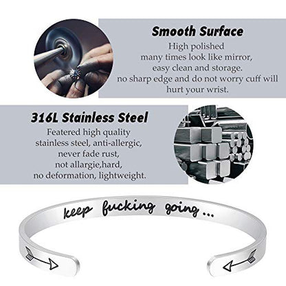 Fesciory Inspirational Bracelets for Women, Stainless Steel Cuff Bangle - color: Silver-15