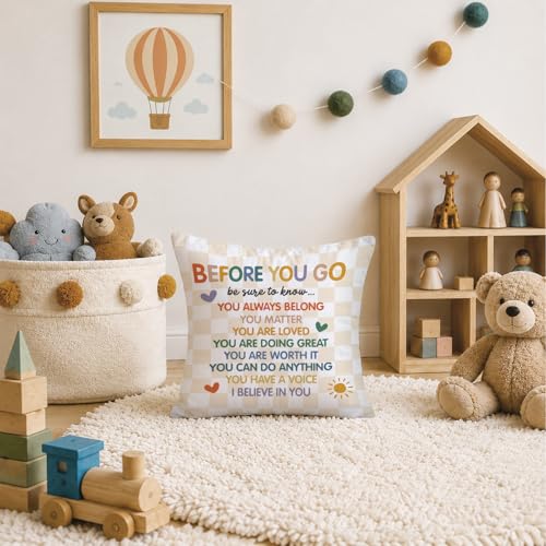 Kids Classroom Throw Pillow Covers 18x18 Inch - color: White-before You Go