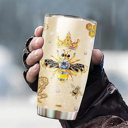 WAZONE Personalized Bees Lovers Bee Honey Cups With Lids 20 30oz Stainless Steel Double Wall Vacuum Coffee Travel Mugs Mothers Day Birthday Christmas Cup Gifts For Women Queen Girls - color: Queen Bee