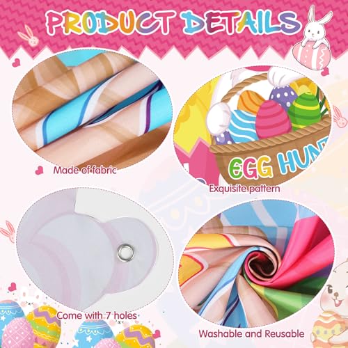 WovWeave Easter Decorations Face Hole Banner Large Polyester Backdrop for Egg Hunt Party Supplies Funny Spring Holiday Photo Prop with Grommets Washable Hanging Wall Background for Family Guests - style: Easter