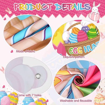 WovWeave Easter Decorations Face Hole Banner Large Polyester Backdrop for Egg Hunt Party Supplies Funny Spring Holiday Photo Prop with Grommets Washable Hanging Wall Background for Family Guests - style: Easter