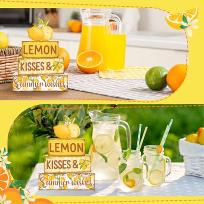 Britimes Tiered Tray Decor Set, 4 Pack, Wooden, Lemon Farmhouse - color: Lemon