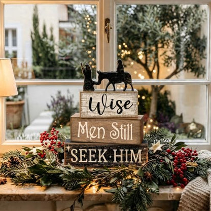 Lineshading 4 Pcs Christmas Nativity Wooden Blocks Wise Men Table Decor - style: Wise Men