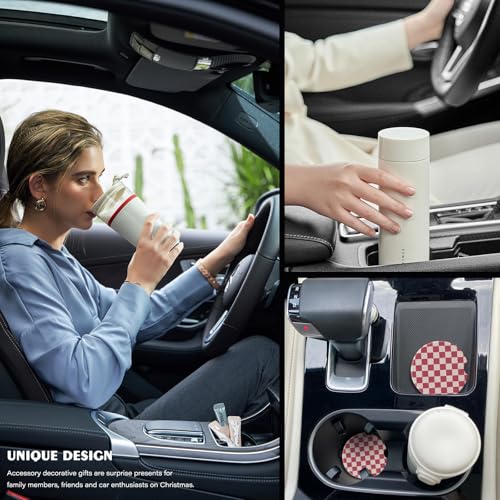 2 Pack Car Coasters for Cup Holders, Cute Car Accessories Interior (Grid-Pink) - color: Grid-pink
