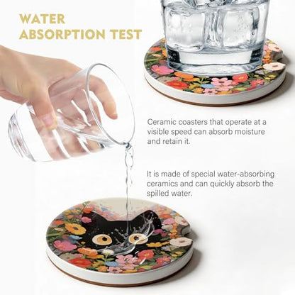 2 Pack Car Coasters for Cup Holders, Cute Car Accessories Interior - color: Cat