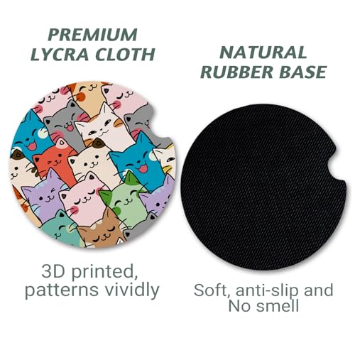 Yonlevres Car Coasters for Cup Holders, 2 Pack, Cat - color: Cat
