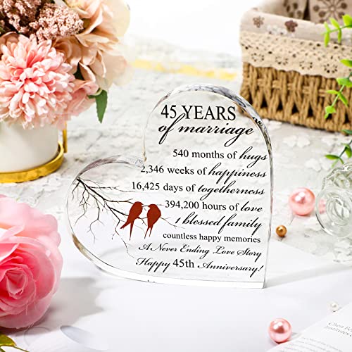 Qunclay 45th Marriage Gift for Parents Couple 45 Years Wedding Anniversary Souvenir Heart Marriage Keepsake Wedding Anniversarys Decorations for Women Men Mom Husband Wife He She Friend Grandparents - style: 45th