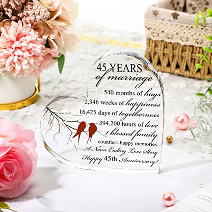 Qunclay 45th Marriage Gift for Parents Couple 45 Years Wedding Anniversary Souvenir Heart Marriage Keepsake Wedding Anniversarys Decorations for Women Men Mom Husband Wife He She Friend Grandparents - style: 45th