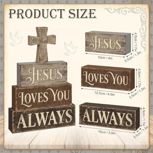 Britimes Tiered Tray Decor Set, 4 Pack, Wooden Table Sign, Christian - style: Cross