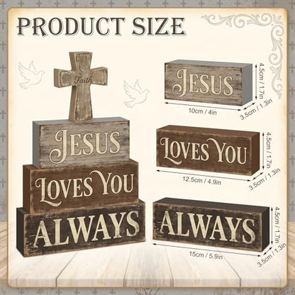 Britimes Tiered Tray Decor Set, 4 Pack, Wooden Table Sign, Christian - style: Cross