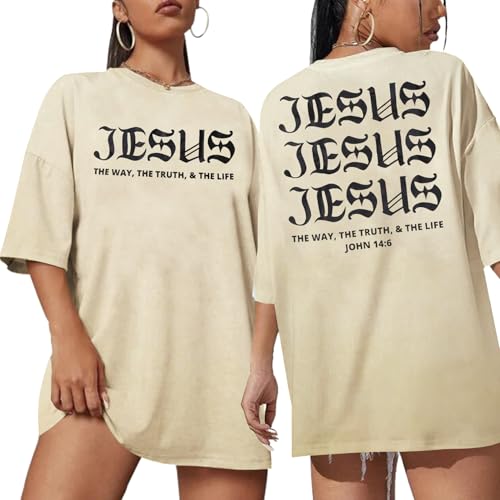 Christian Faith Shirts for Women Jesus Shirt YHWH Inspirational Bible Verse T-Shirt Religious Oversized Graphic Tee - color: Apricot, size: Medium