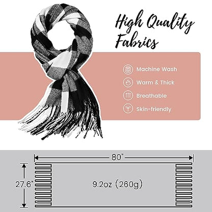 Clothirily Womens Winter Scarf, Oversized Long Blanket Plaid Shawl Wrap - color: Black White Plaid