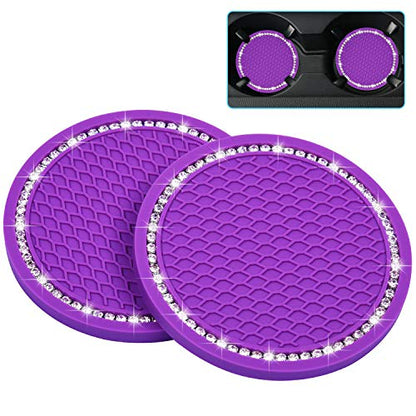 Wisdompro Bling Car Coasters, 2 Pack 2.75" Diameter Car Cup Coaster, Purple - color: Purple