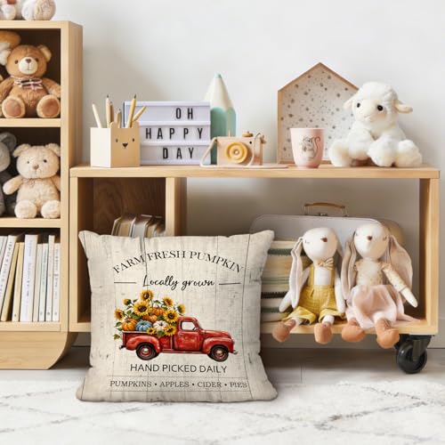 Farmhouse Fall Pumpkin Sunflower Truck Throw Pillow Covers 18x18 - color: Pumpkin-2