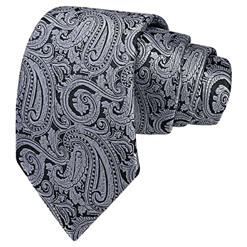 GUSLESON 3.15"（8cm） Mens Tie and Lapel Pin Paisley Necktie Hankerchief Cufflinks Set for Men - color: Gray Black