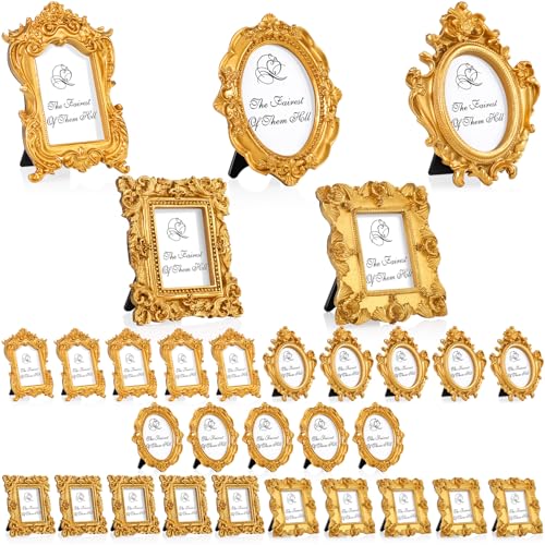 Maitys 25 Pcs Tiny Vintage Picture Frames with Stands Ornate,Gold - color: gold